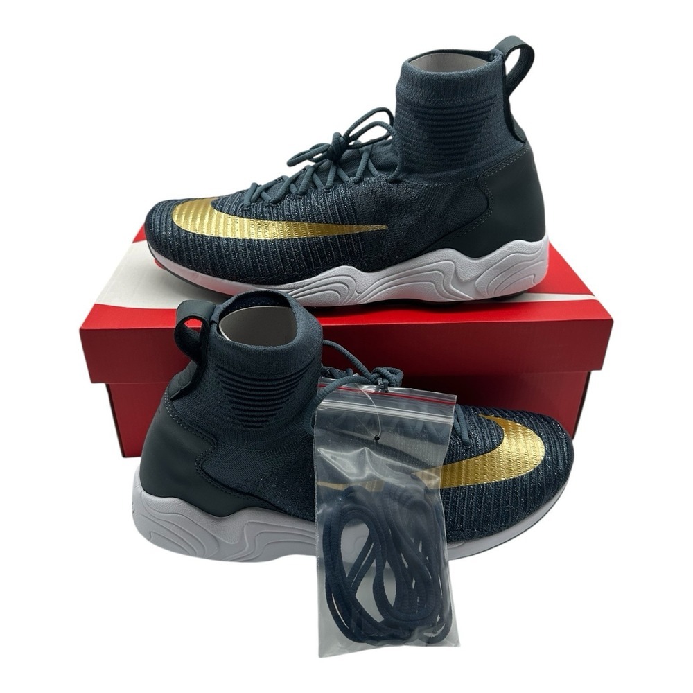Nike Zoom Mercurial XI FK FC Flyknit Shoes Mens 8 Blue Gold Sneaker 852616-400